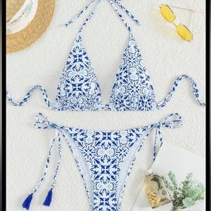 NWT Turquoise Blue / Greece Halter Bikini Top + Bottom Set (in Large + M…